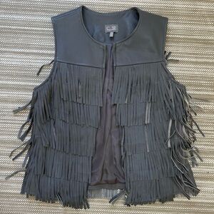 Gray Fringe Leather Vest